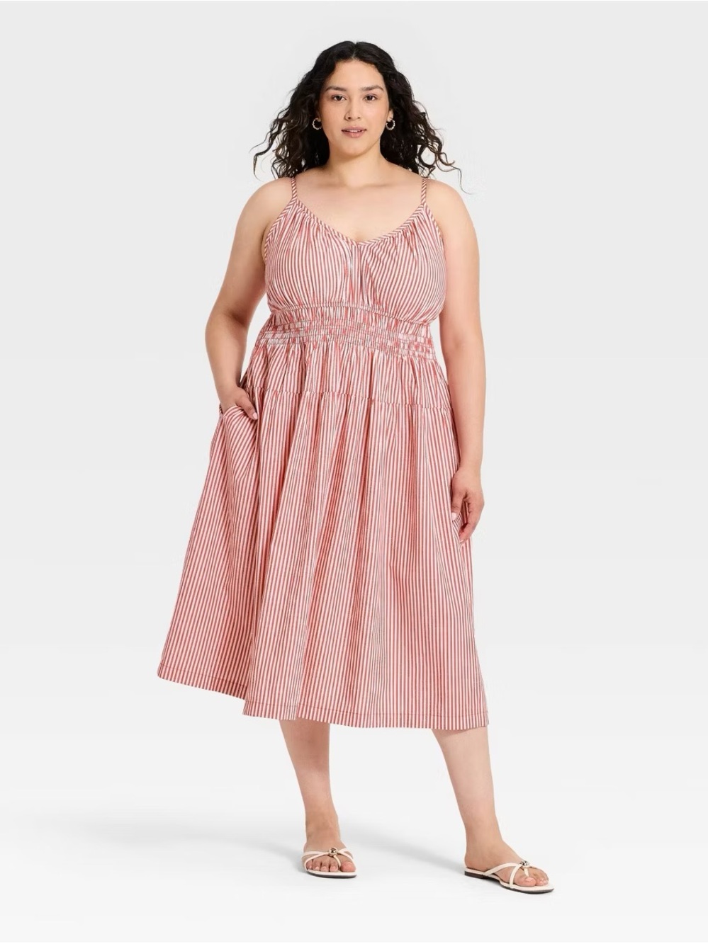 Ava & Viv Red and White Striped Midi Sundress